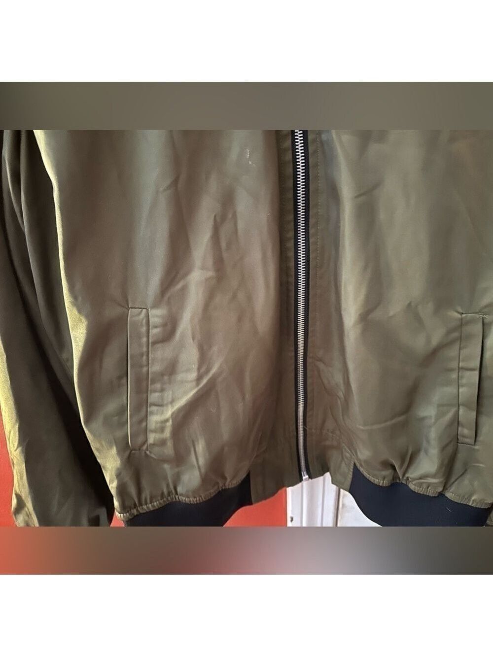 ALYX Satin Olive Green Lined Full Zip Pockets Military Bomber Jacket - Picture 9 of 13